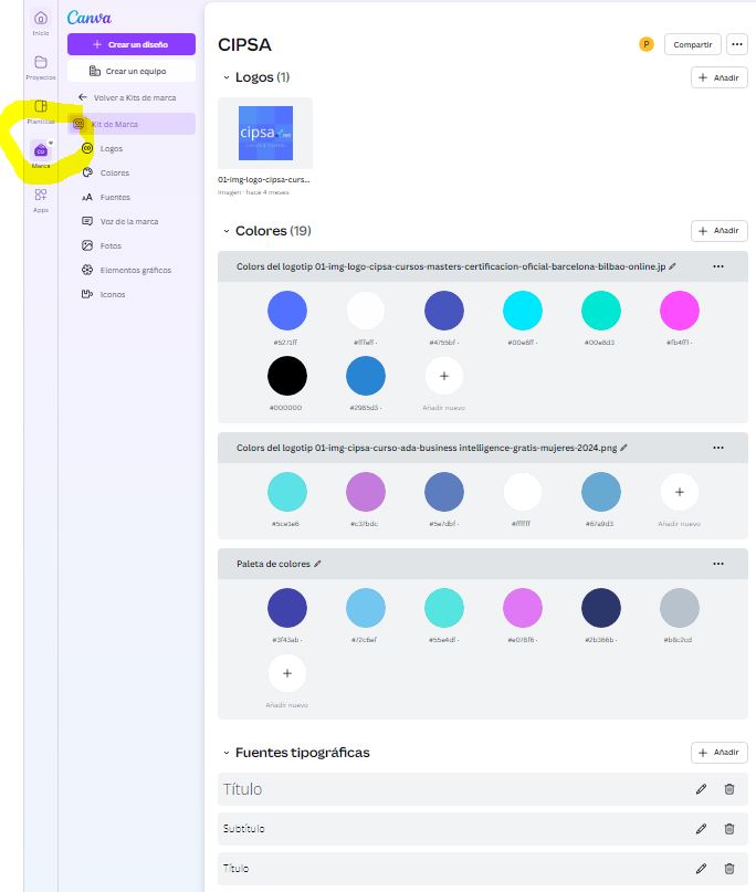 kit de marca en Canva para marcas corporativas colores paleta tipografías estilo tono comunicativo 