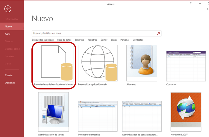 Access Base de datos del escritorio en blanco