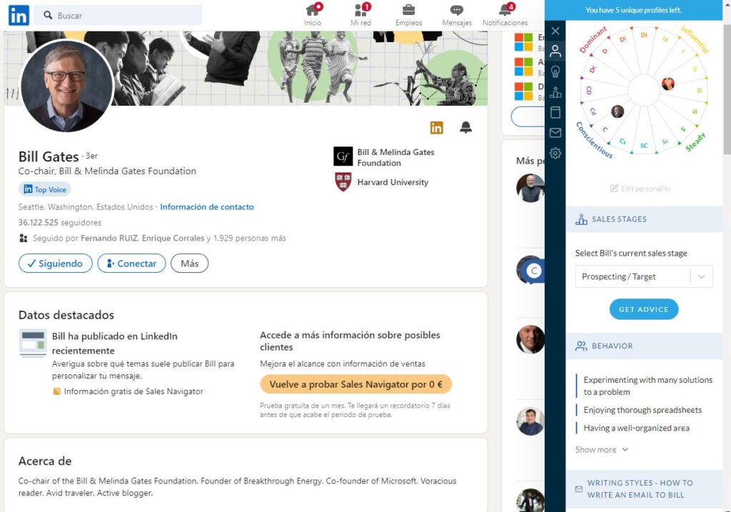 crystal knows compara tu perfil con otros usuarios en Linkedin