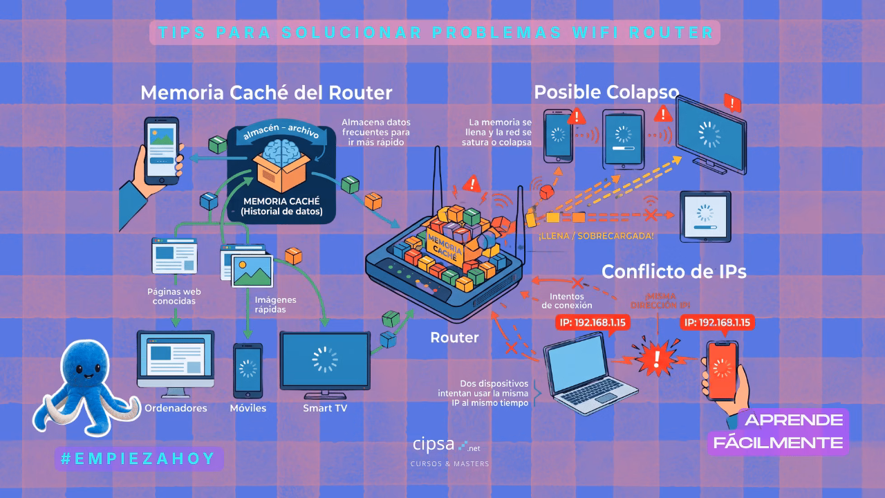 cipsa tips soluciones router wifi memoria colapso IP conflictos sistemas redes