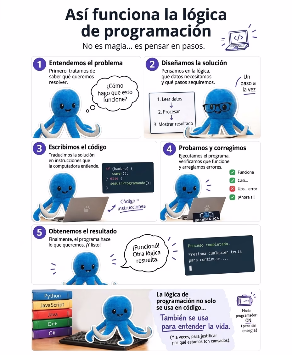 curso master programación aprende más fácil niveles de conocimiento empieza hoy pulpo azul peluche mascota informatica multitask 