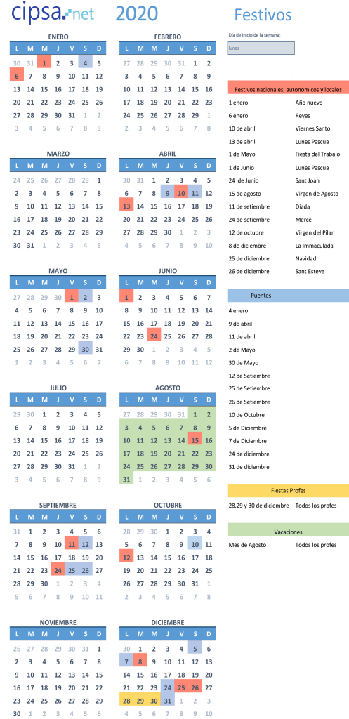 calendario CIPSA 2020