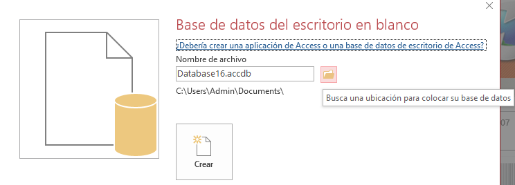 Access uscar una ubicación donde colocar la base de datos 