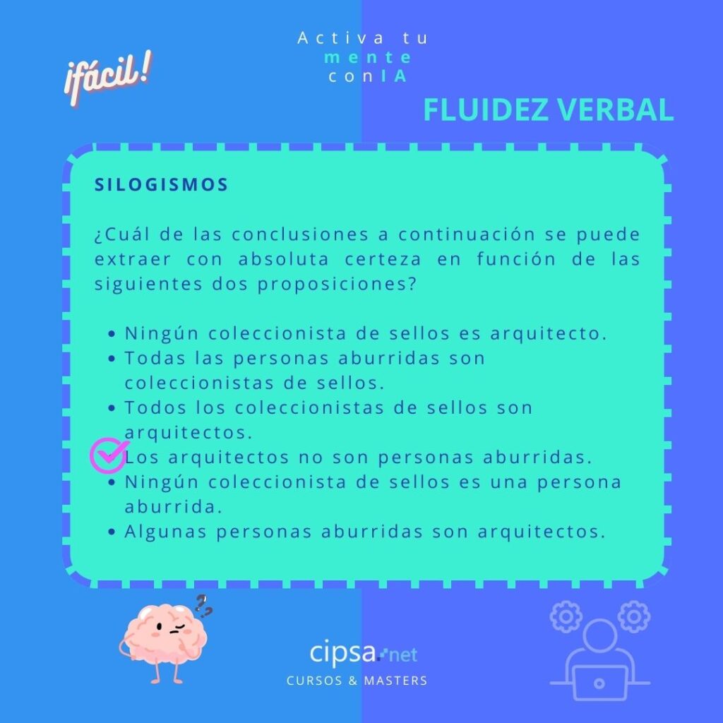 cipsa-cursos-IA-mente-activa-taller-ejercicios-memoria-estudiantes-actividades-tipos-inteligencia-aptitud-verbal-comprensión fluidez verbal test