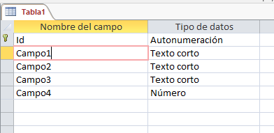 Access Tabla diseño predeterminado