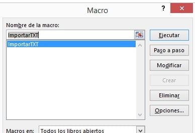 ejemplo grabar macro importar txt excel 2