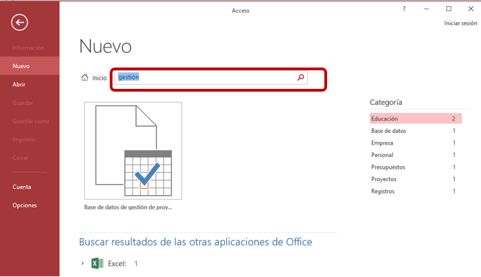 Access Buscar Base de datos de gestión de proyectos