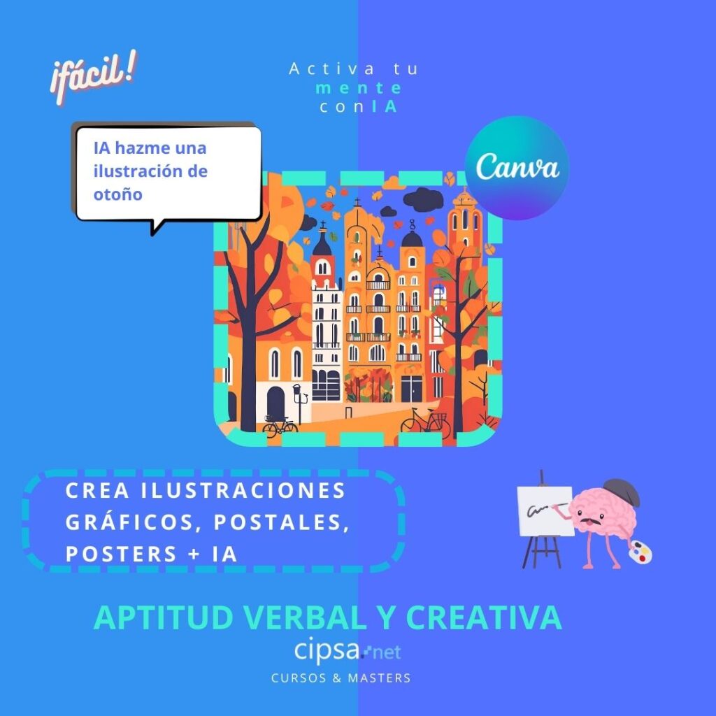 Crear imágenes y composiciones gráficas con IA en CANVA postal de otoño ilustraciones creativa personalizada