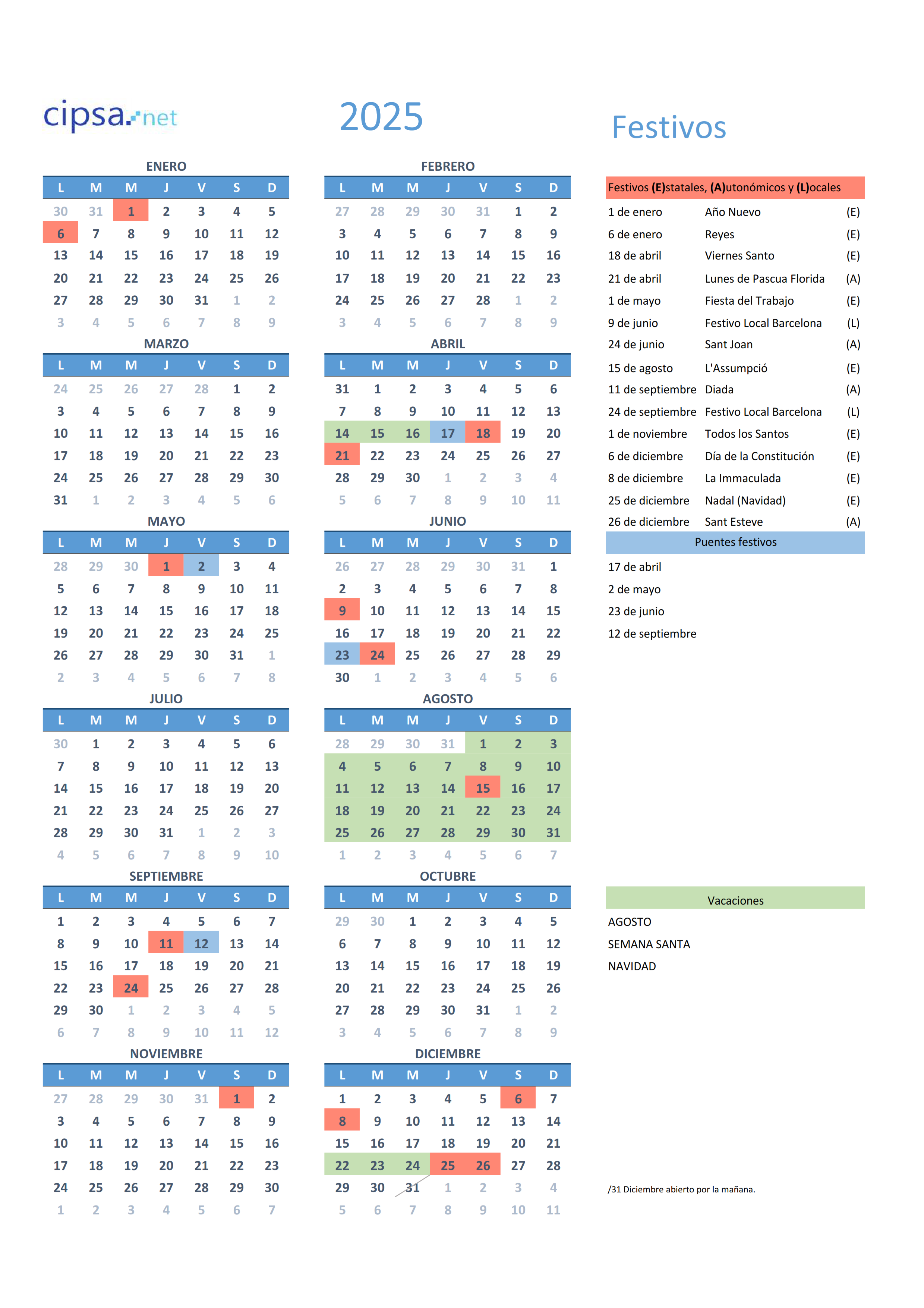 Calendario CIPSA 2025