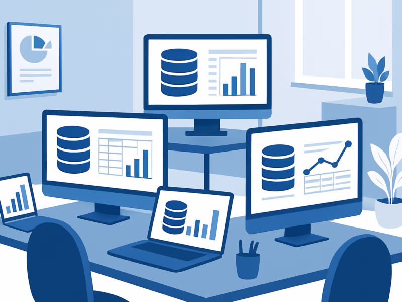 aplicaciones de bases de datos - a professional setting with individuals analyzing databases using computers, dat | CIPSA