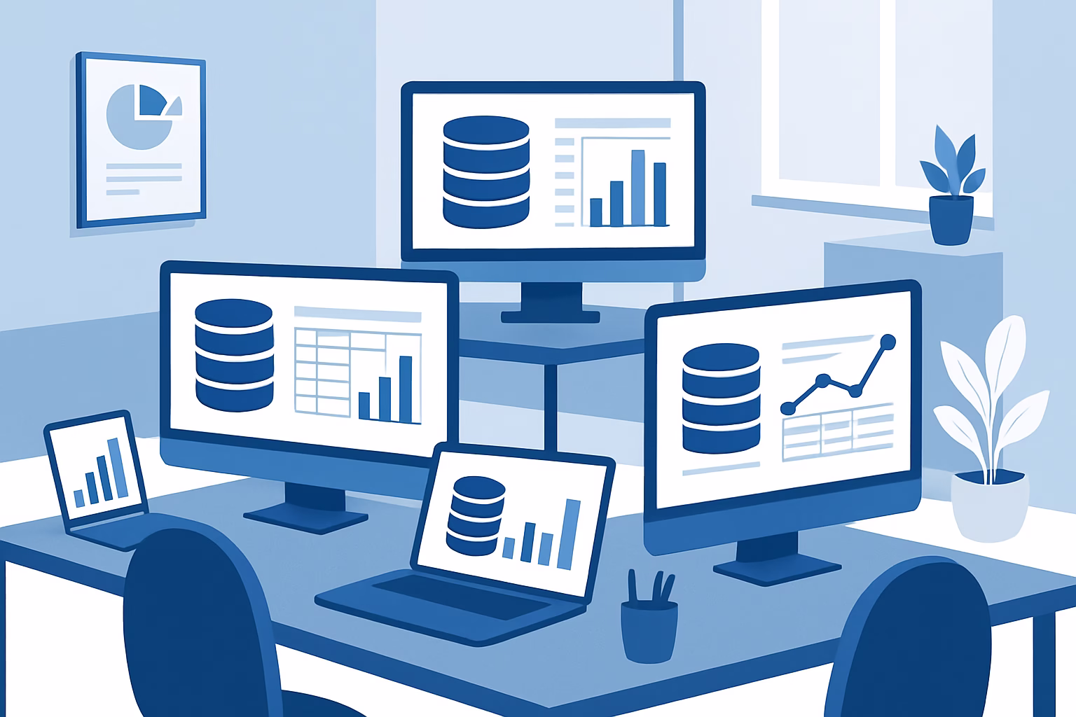 aplicaciones de bases de datos - a professional setting with individuals analyzing databases using computers, dat | CIPSA