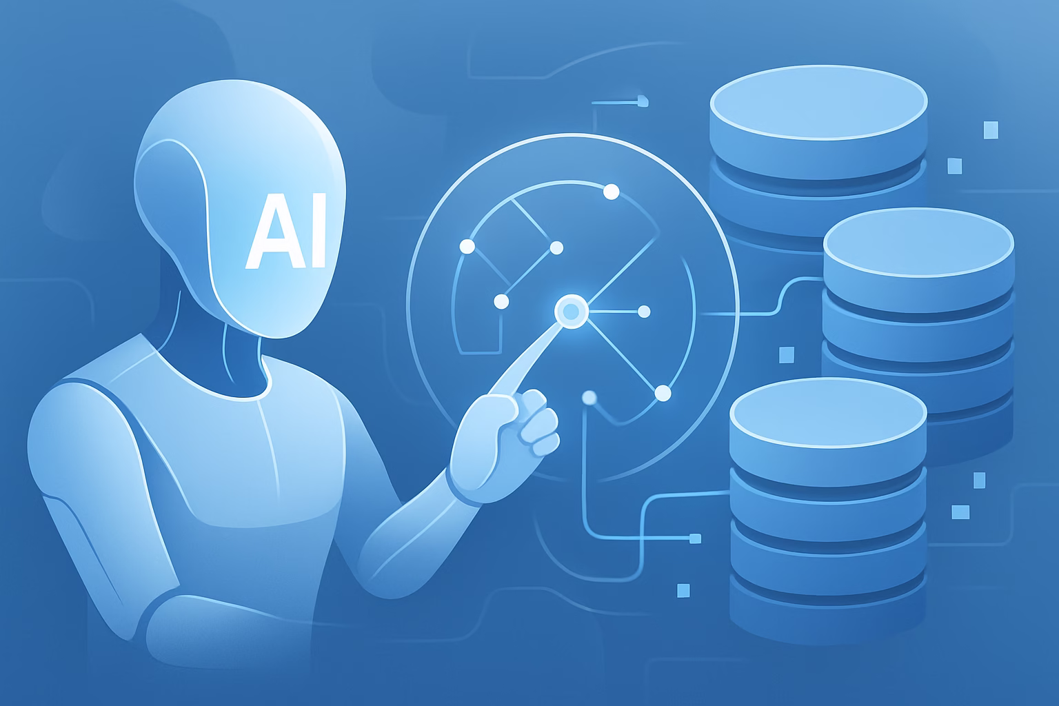aplicaciones de bases de datos - futuristic representation of AI interacting with database systems, seamless inte | CIPSA