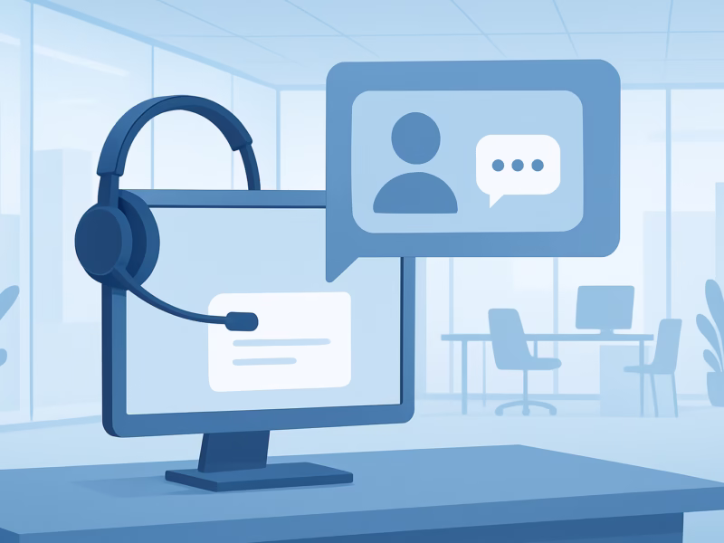 Atención al Cliente Digital - customer service representative using a virtual interface in modern office, prof | CIPSA