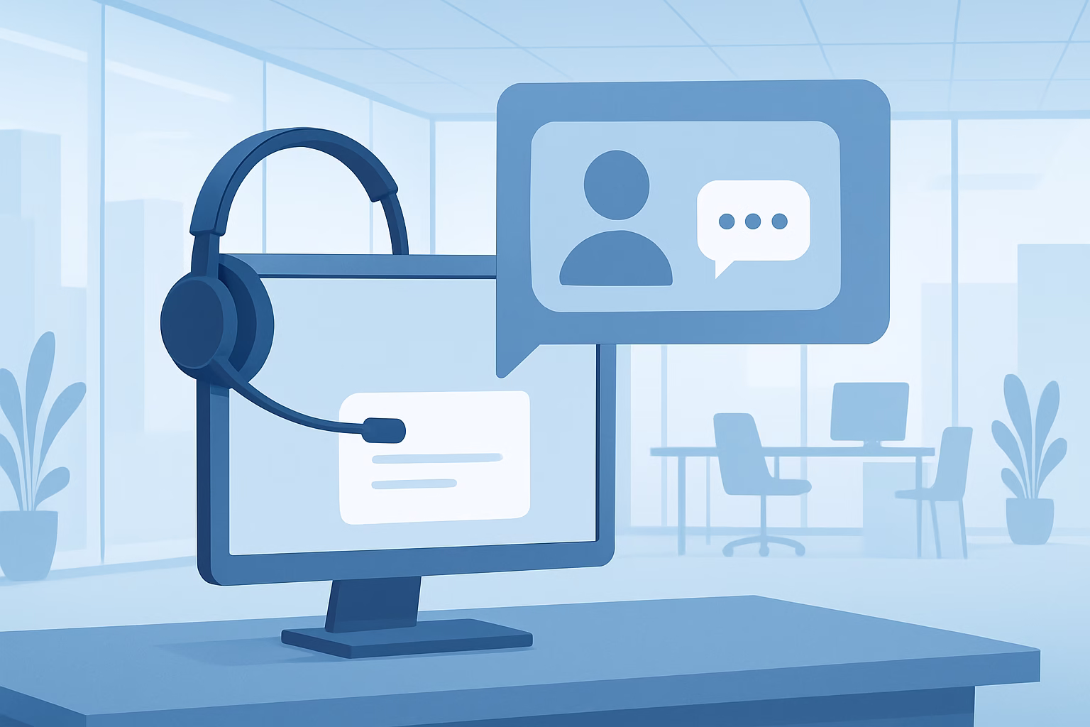 Atención al Cliente Digital - customer service representative using a virtual interface in modern office, prof | CIPSA