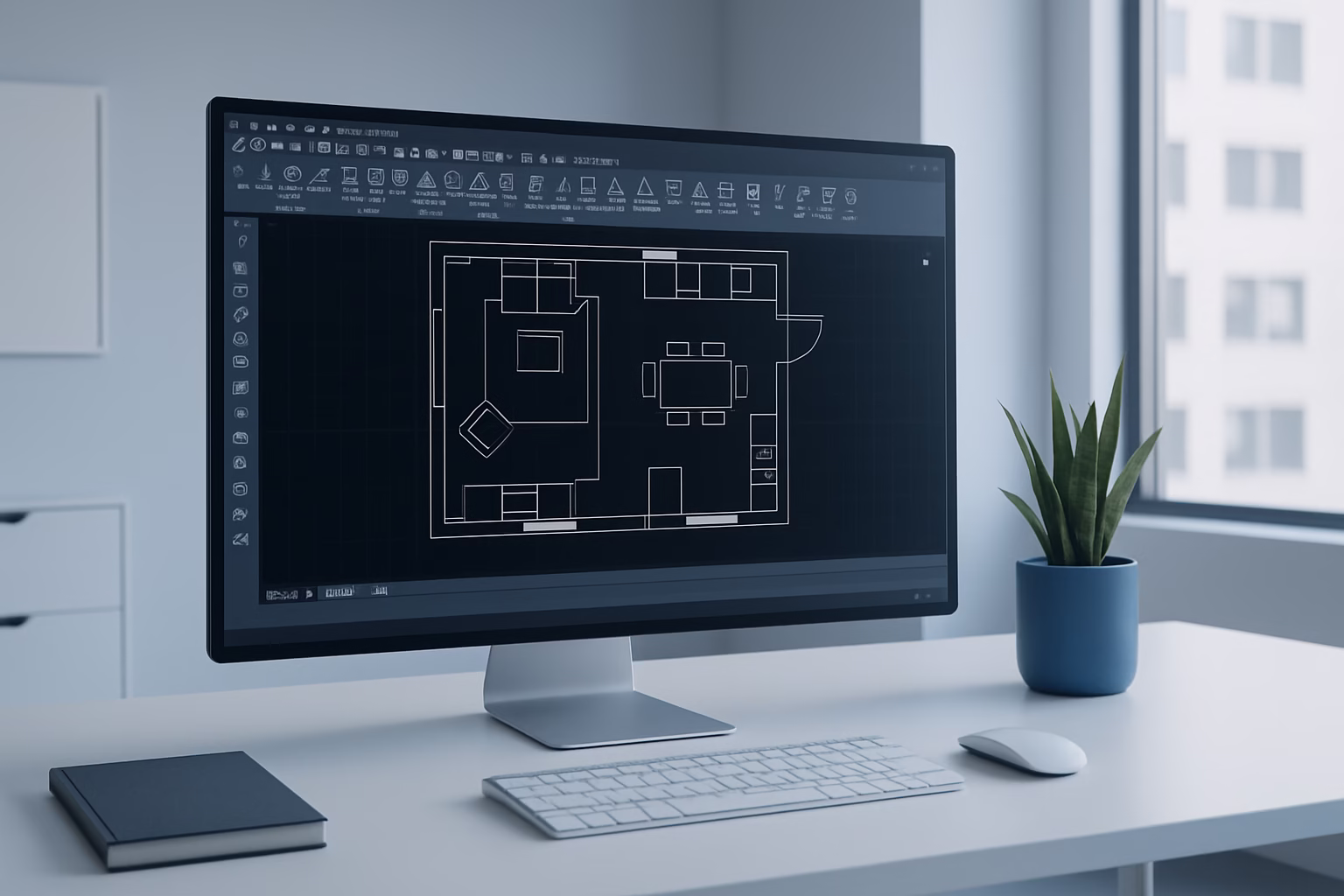 AutoCAD 2D 2026 - Designer at work with AutoCAD 2D, digital interface with modern interior element | CIPSA