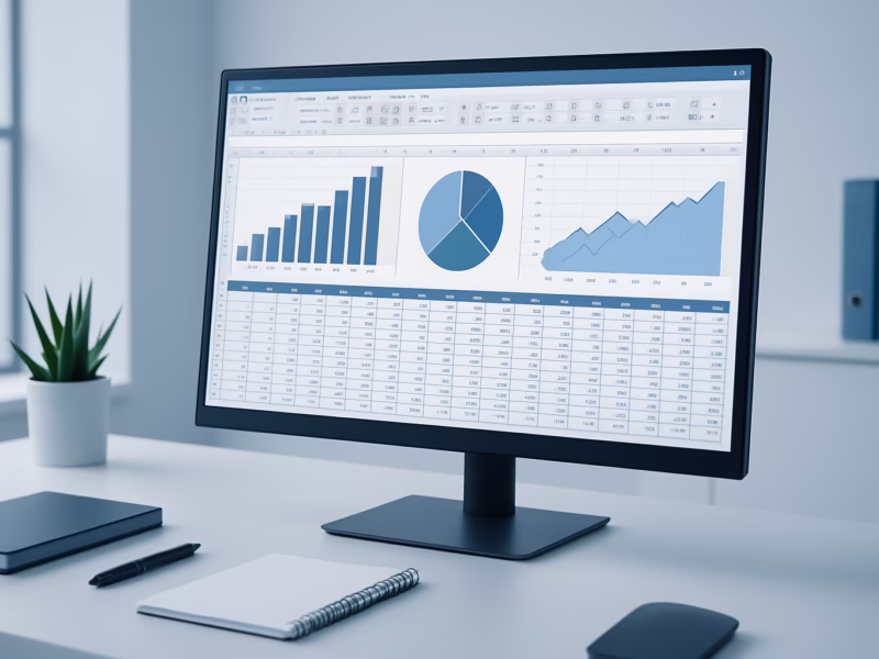 automatización Excel 2016 - Image of a professional analyzing business data on a computer screen with Excel, | CIPSA