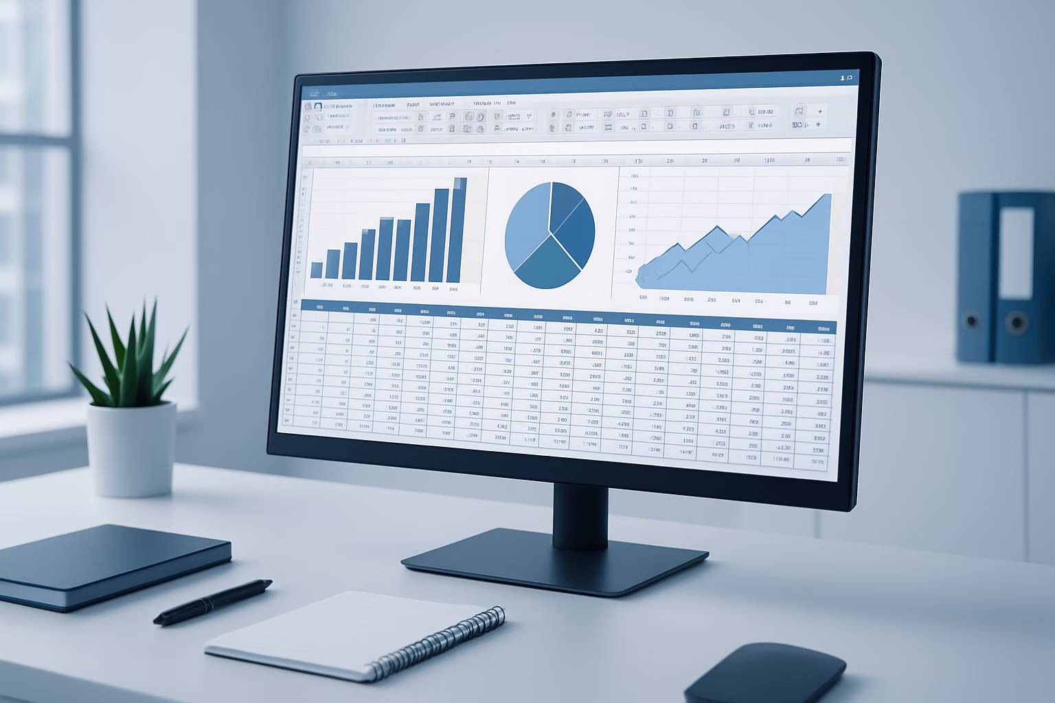 automatización Excel 2016 - Image of a professional analyzing business data on a computer screen with Excel, | CIPSA