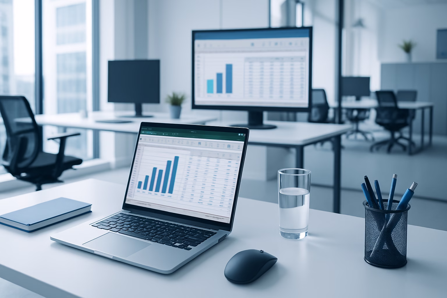 automatización Excel 2016 - Image of a professional office environment with team collaborating on Excel for  | CIPSA