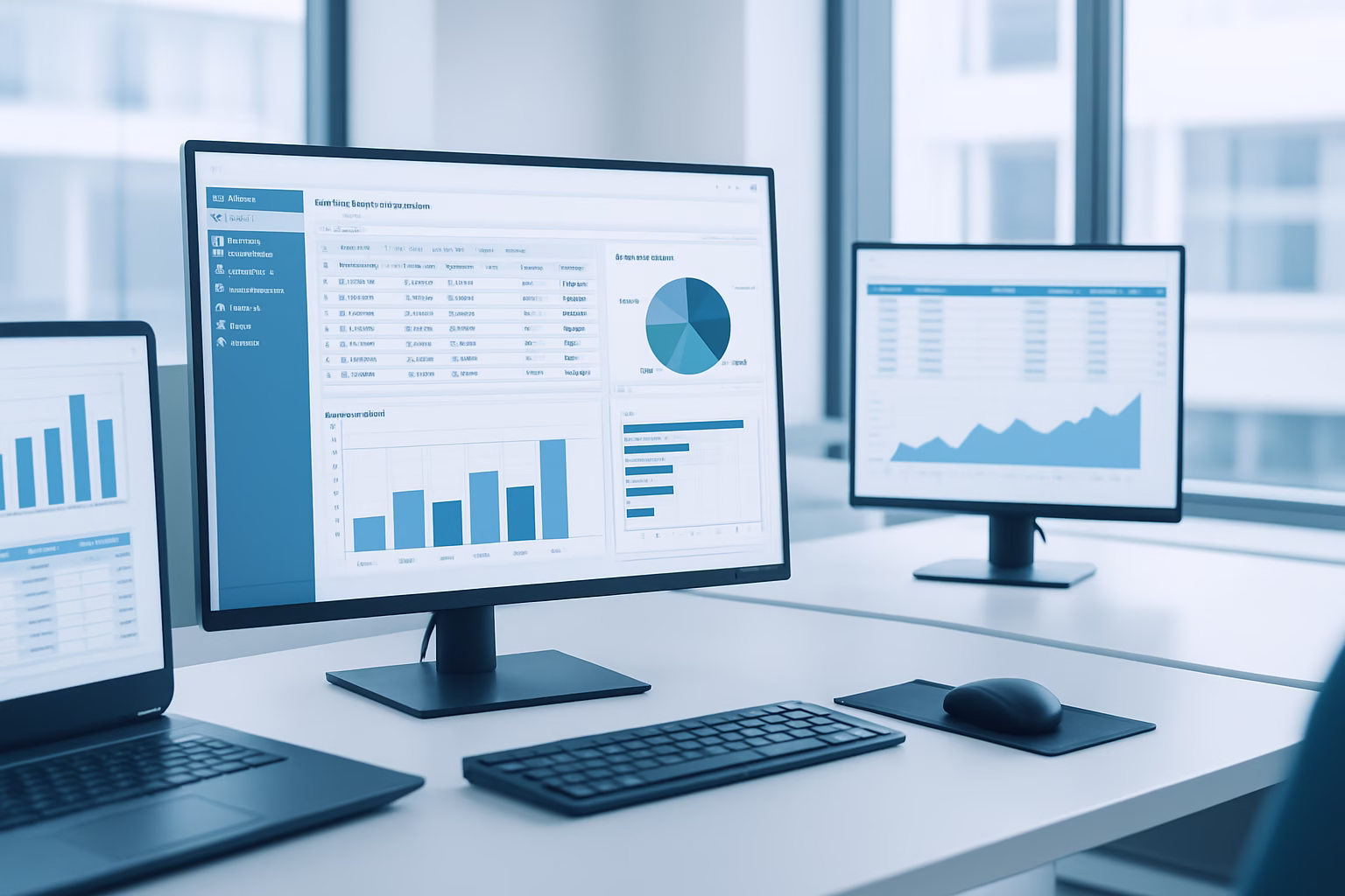 automatización ventas SAPB1 - A sales team using advanced SAPB1 software on multiple screens, professional off | CIPSA