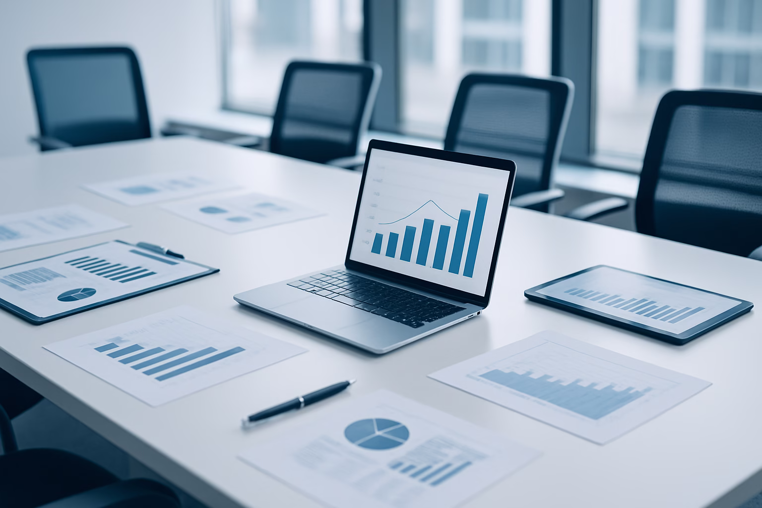 balance general - modern business meeting with financial charts and documents, professional style, | CIPSA