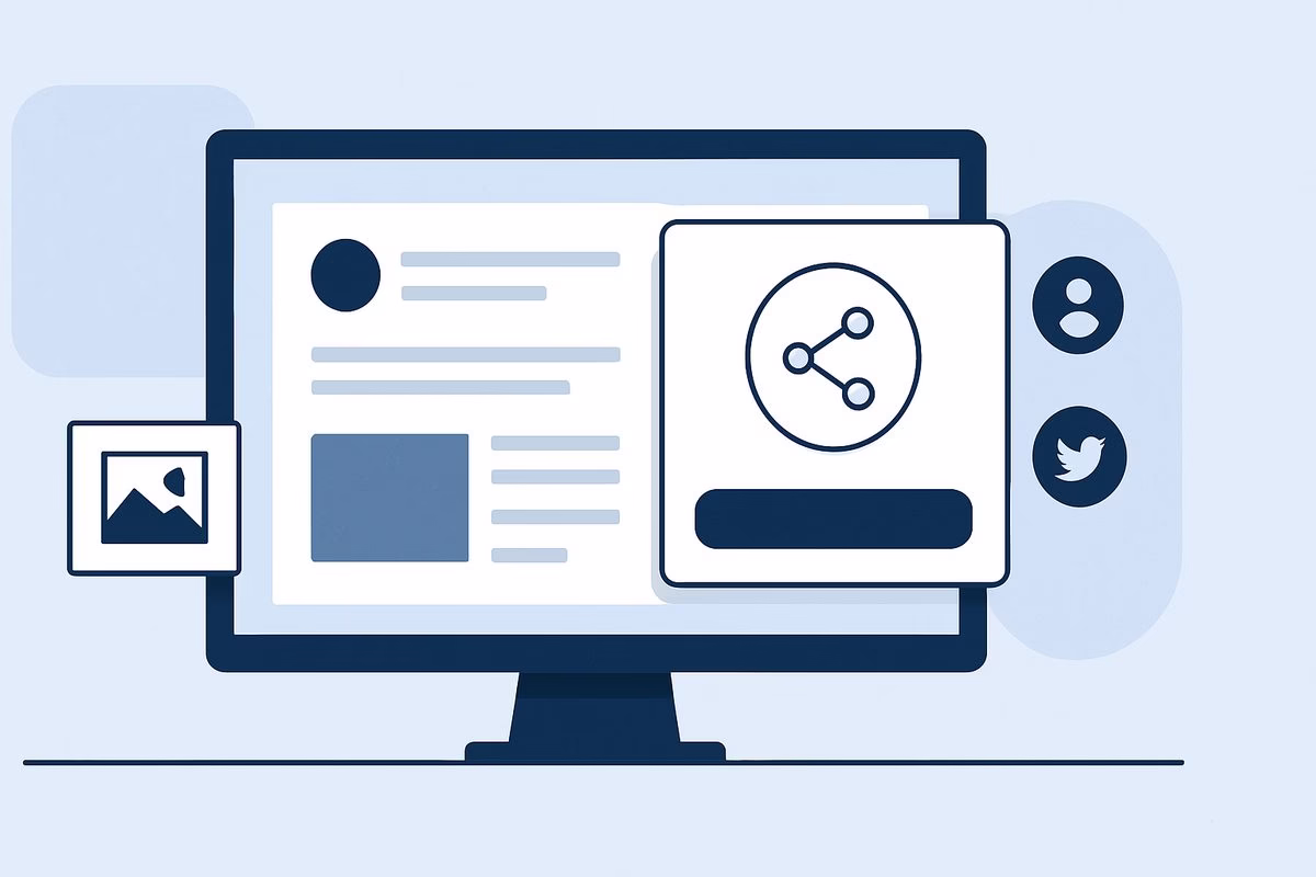 cómo crear un blog - Blogger sharing a new post on social media from WordPress, professional style, n | CIPSA