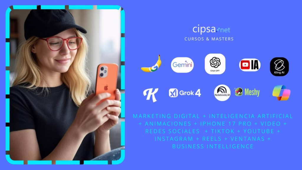 cipsa curso master marketing digital inteligencia artificial IA ANIMACIÓN video reels tik tok ventanas