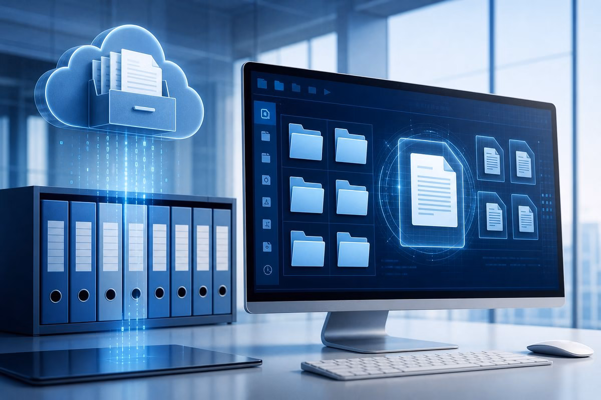 clasificación de documentos - digital document storage with advanced software interface, professional style, n | CIPSA