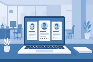 contratación laboral - enthusiastic HR professionals in an office discussing candidate profiles, modern | CIPSA