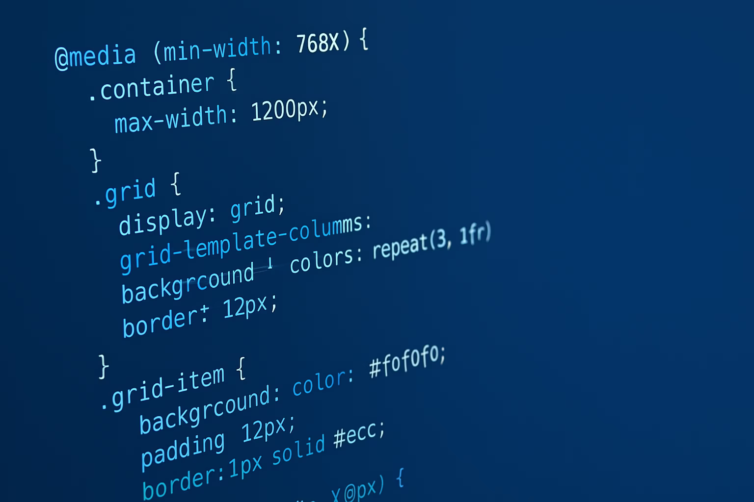 CSS3 Responsivo - screenshot of CSS3 code editor with media queries and grid layout, wide screen, | CIPSA
