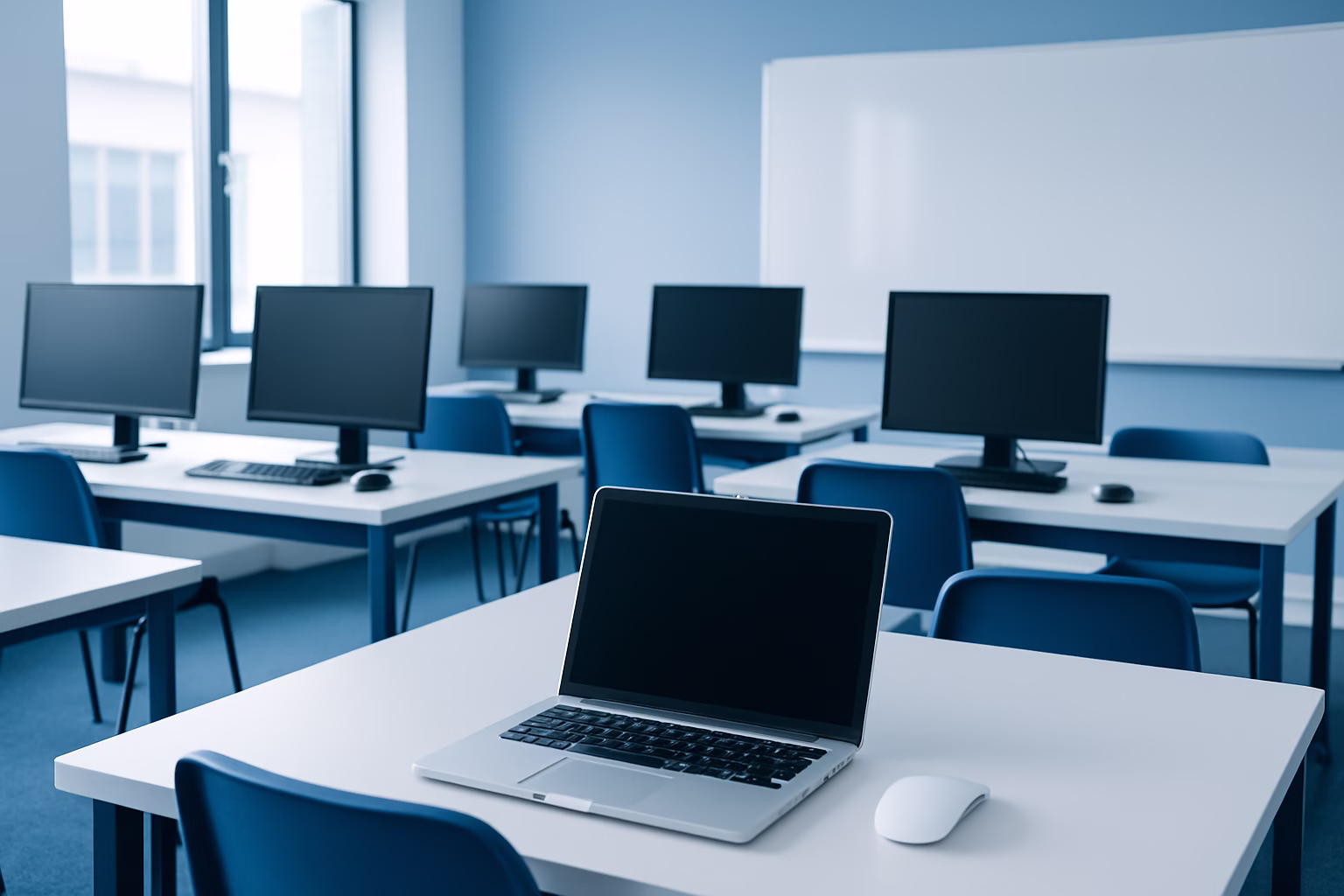 cursos de gestión empresarial - classroom setting with students engaging in technology, professional photography | CIPSA