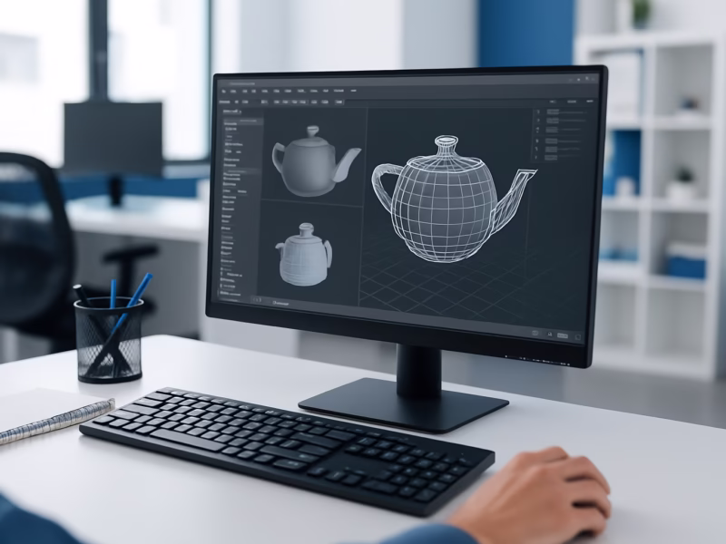 cursos diseño 3D Barcelona - young adult creating a 3D graphic model on a computer, professional photography | CIPSA