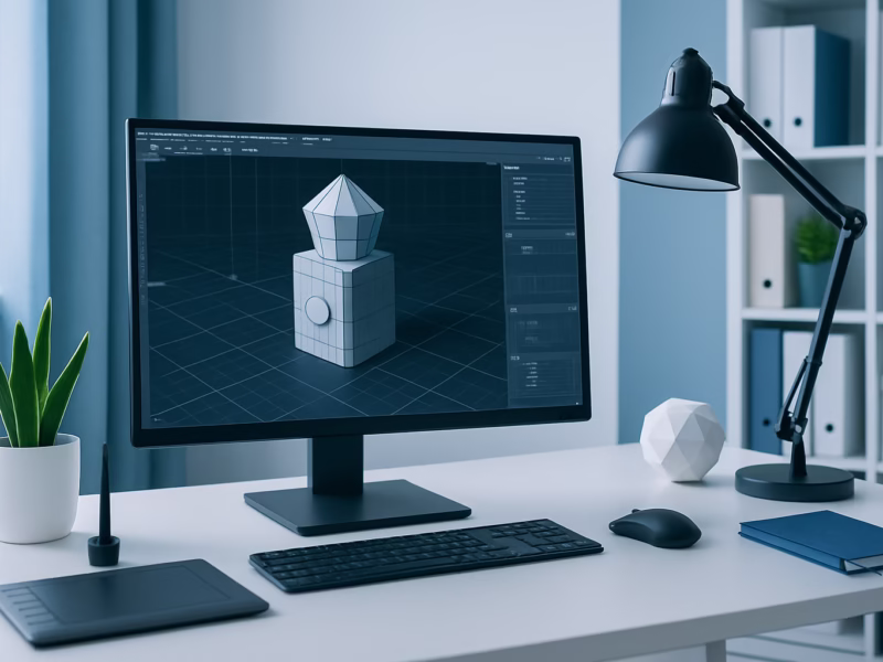 cursos diseño 3D Bilbao - modern 3D design workspace, professional photography style, no text no logos | CIPSA