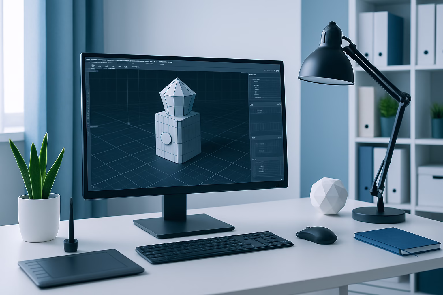 cursos diseño 3D Bilbao - modern 3D design workspace, professional photography style, no text no logos | CIPSA