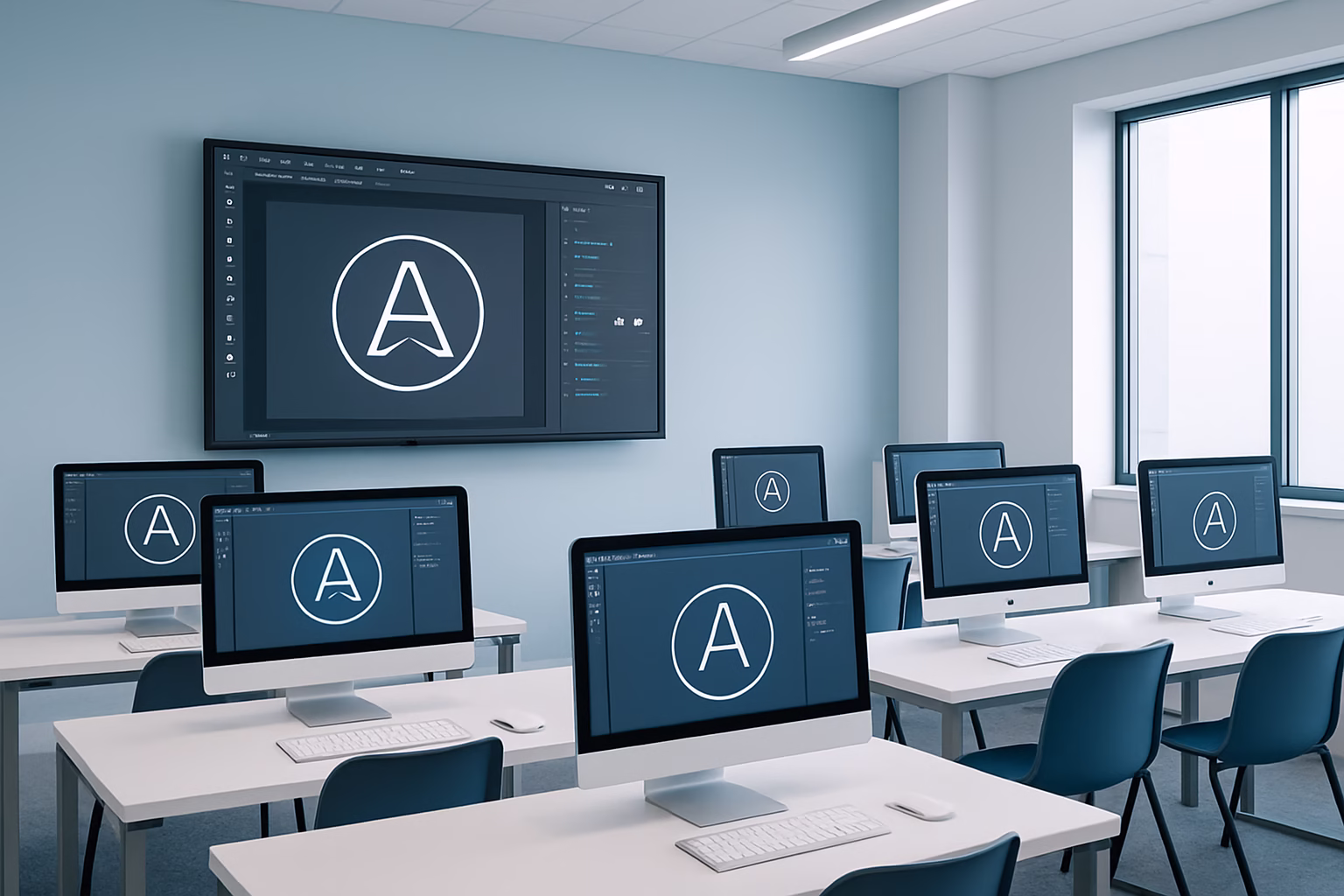 cursos diseño gráfico Bilbao - modern classroom with students learning design, professional photography style, | CIPSA
