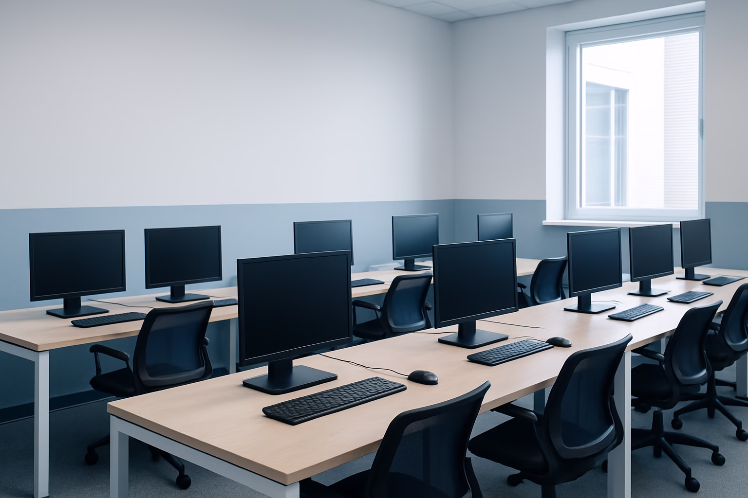 cursos ofimática Barcelona - Classroom with students learning computer skills, professional photography style | CIPSA