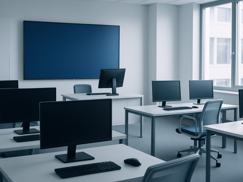 Cursos SAP Barcelona 2026 - professional classroom with students and teacher using computers, professional p | CIPSA
