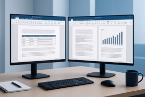 dominar Word - An office professional using advanced Microsoft Word features on a dual monitor | CIPSA