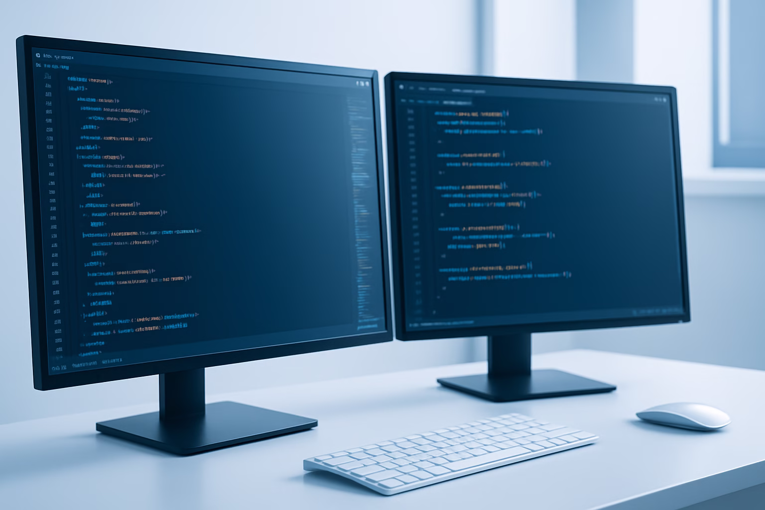 formularios dinámicos jQuery - close-up of a web developer reviewing code lines on a dual-monitor setup with to | CIPSA