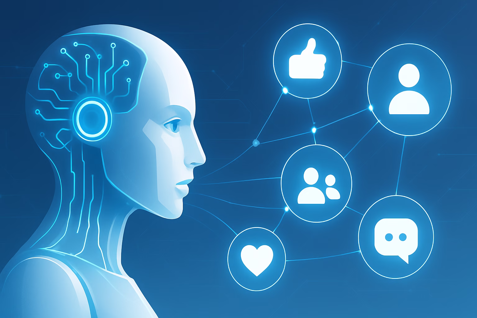 IA Community Manager - AI technology integrated with social media networks, futuristic style, no text n | CIPSA