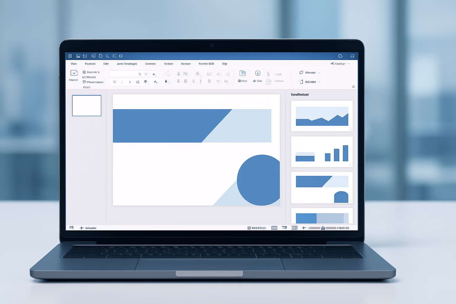 IA PowerPoint 2016 - A laptop showing PowerPoint 2016 with AI design suggestions, professional style, | CIPSA