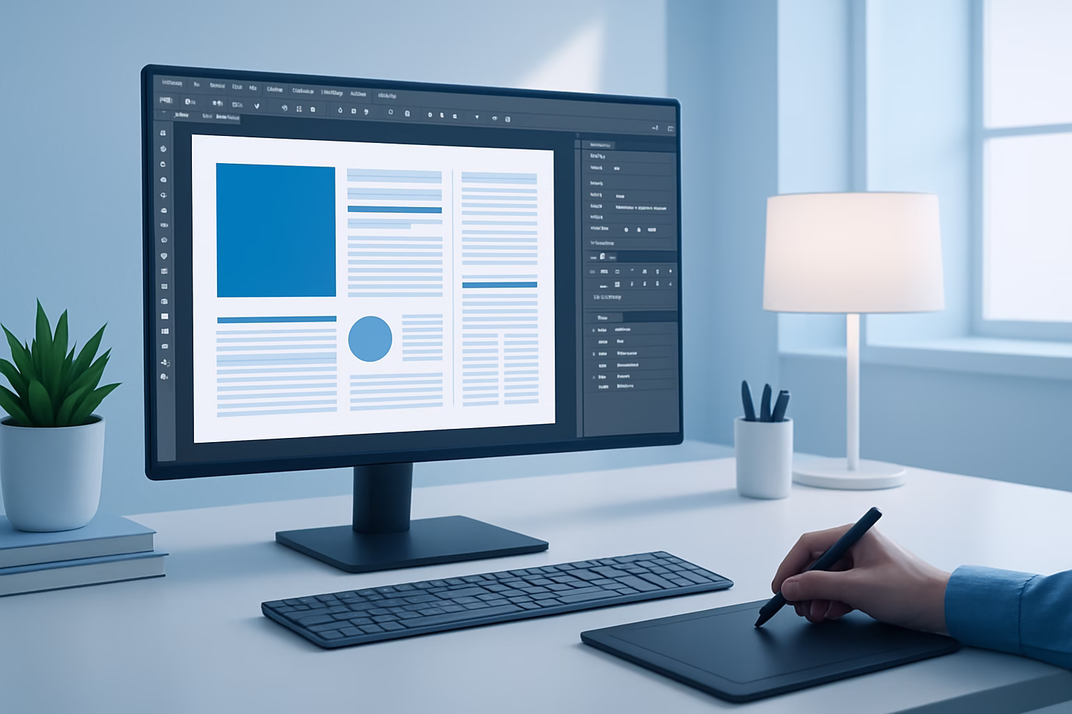InDesign 2026 - creative digital design workspace, showing a designer using InDesign 2026 on a l | CIPSA