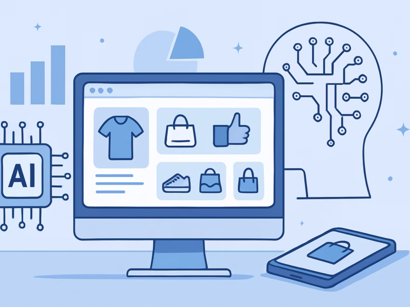 Inteligencia Artificial e-commerce - Detailed scene of AI personalized shopping recommendations, professional style, | CIPSA