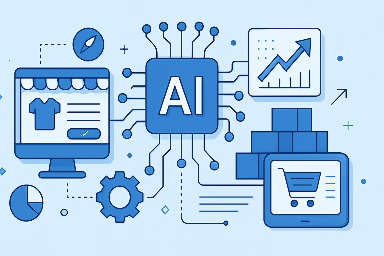 Inteligencia Artificial e-commerce - AI systems optimizing online store operations, professional style, 16:9 | CIPSA