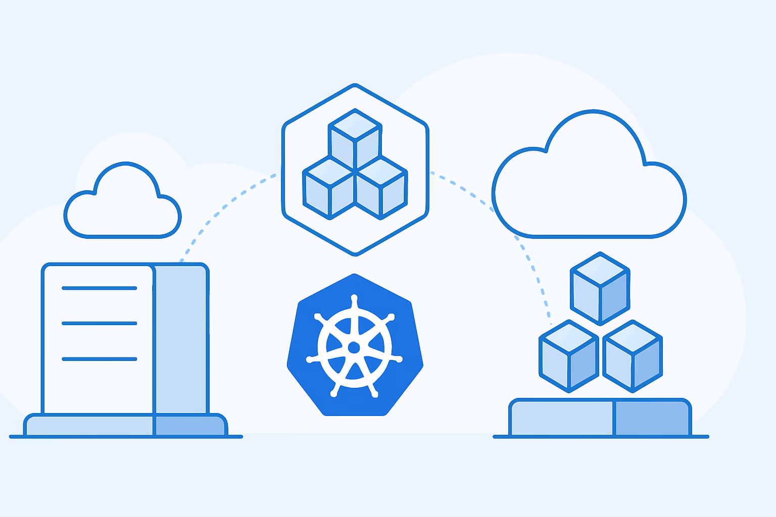 Kubernetes en nube - professional depiction of Kubernetes deployment in a hybrid cloud environment, p | CIPSA