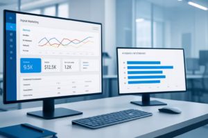marketing digital SEM - digital marketing professional working on Google Ads campaign on multiple screen | CIPSA