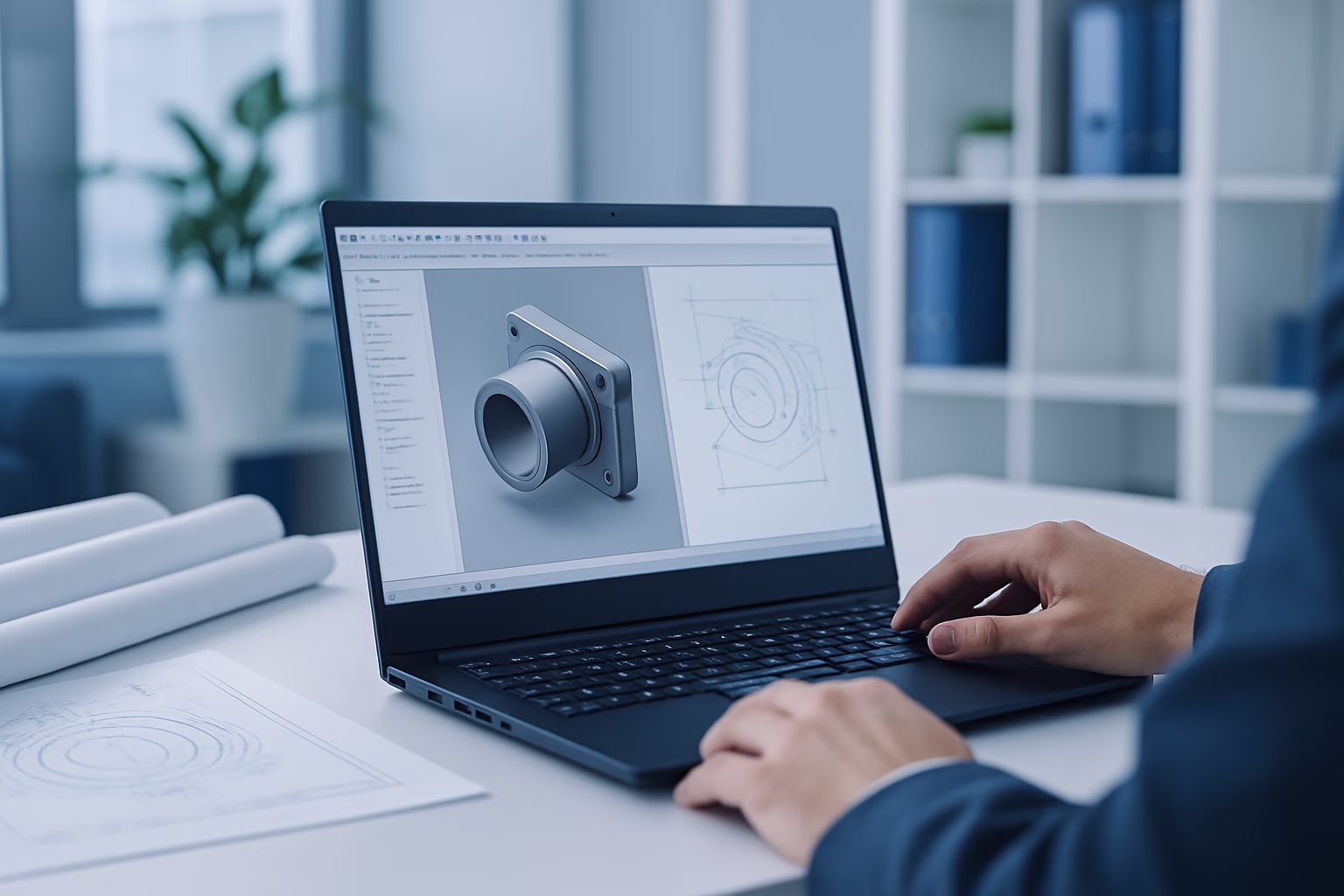 master diseño gráfico Barcelona - Professional designer working on a laptop with 3D modeling software, professiona | CIPSA