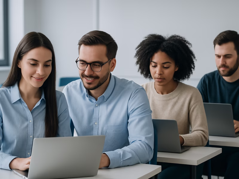 mejores cursos marketing Barcelona - digital marketing students in a classroom setting, professional photography styl | CIPSA