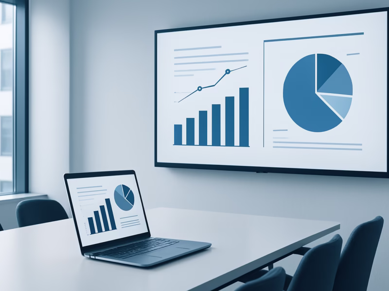 MOS PowerPoint 2016 - A business leader presenting in a modern conference room, using a sleek laptop w | CIPSA
