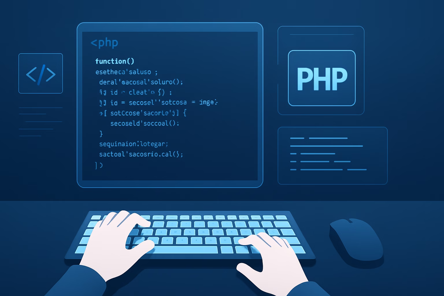 PHP 9 - developer coding with futuristic PHP commands on screen, professional style, no  | CIPSA