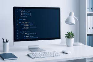 python vs java se - professional workspace with code on screen, Python scripts in development, elega | CIPSA